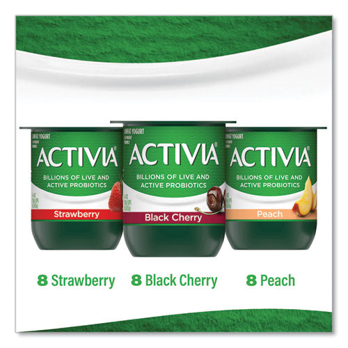 Probiotic Lowfat Yogurt, 4 oz Cups, Black Cherry/Peach/Strawberry, 24/Pack, Ships in 1-3 Business Days Probiotic Lowfat Yogurt, 4 oz Cups, Black Cherry/Peach/Strawberry, 24/Pack, Ships in 1-3 Business Days