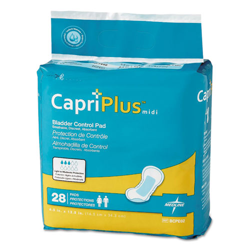 Capri Plus Bladder Control Pads, Ultra Plus, 8" X 17", 28/pack, 6/carton