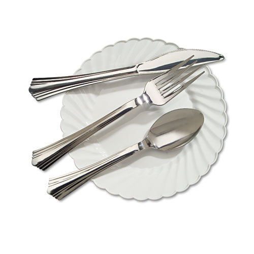 Heavyweight Plastic Forks, Reflections Design, Silver, 600/carton
