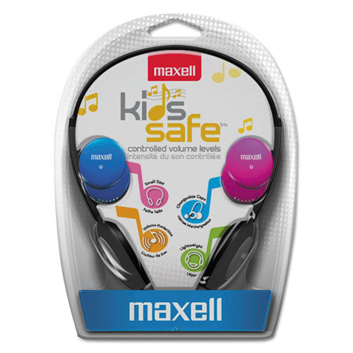 Kids Safe Headphones With Inline Microphone, 4 Ft Cord, Black With Interchangeable Pink/blue/silver Caps