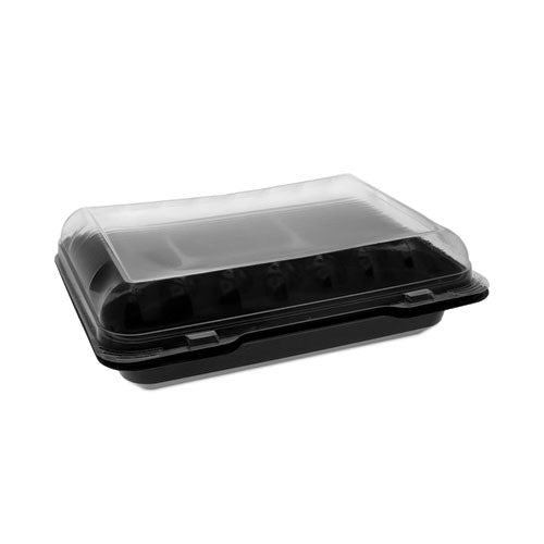Dual Color Smartlock Hinged Lid Container, 4-compartment, 10.75 X 8 X 3.25, Black Base/clear Top, Plastic, 125/carton