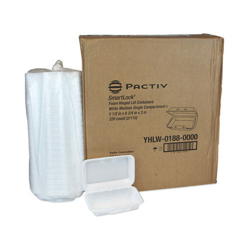 Smartlock Foam Hinged Lid Container, Medium, 8.75 X 5.5 X 3, White, 220/carton