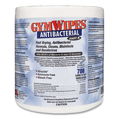 Antibacterial Gym Wipes Refill, 6 X 8, 700 Wipes/pack, 4 Packs/carton