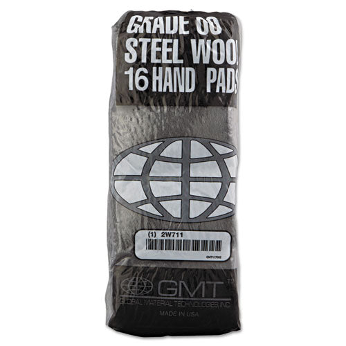 Industrial-quality Steel Wool Hand Pads, #00 Very Fine, Steel Gray, 16 Pads/sleeve, 12/sleeves/carton