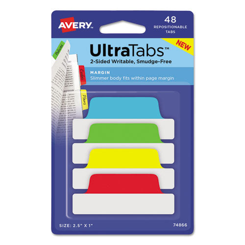 Ultra Tabs Repositionable Tabs, Mini Tabs: 1" X 1.5", 1/5-cut, Assorted Neon Colors, 40/pack