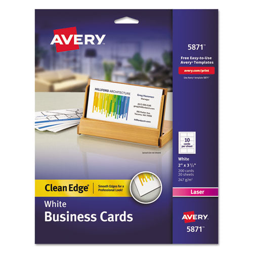 Clean Edge Business Cards, Laser, 2 X 3.5, Ivory, 200 Cards, 10 Cards/sheet, 20 Sheets/pack