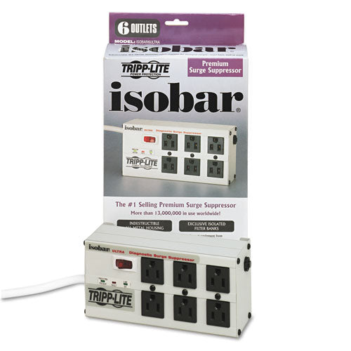 Isobar Surge Protector, 6 Ac Outlets, 6 Ft Cord, 3,330 J, Light Gray
