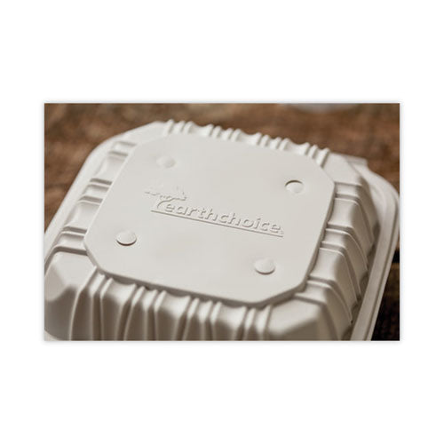 Earthchoice Vented Microwavable Mfpp Hinged Lid Container, 8.5 X 8.5 X 3.1, White, Plastic, 146/carton