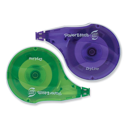 Dryline Correction Tape, Non-refillable, Green/purple Applicators, 0.17" X 472", 2/pack