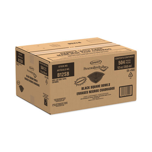 Presentabowls Pro Black Square Bowls, 12 Oz, 5 X 5 X 2, Black, Plastic, 63/bag, 8 Bags/carton