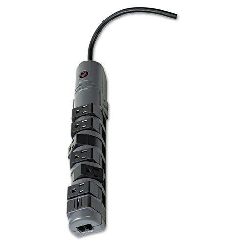 Pivot Plug Surge Protector, 8 Ac Outlets, 6 Ft Cord, 1,800 J, Black