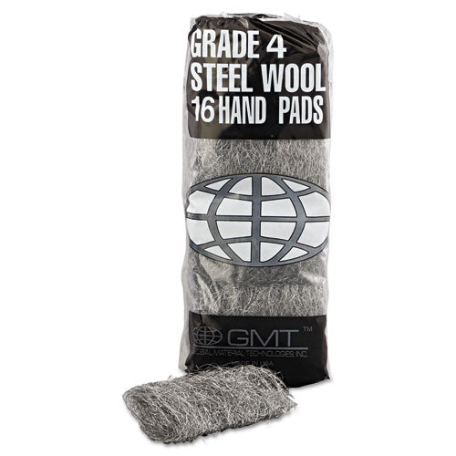 Industrial-quality Steel Wool Hand Pads, #4 Extra Coarse, Steel Gray, 16 Pads/sleeve, 12 Sleeves/carton