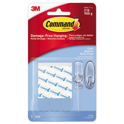 Refill Strips, Removable, Holds Up To 2 Lbs, 0.63 X 1.75, Clear, 9/pack