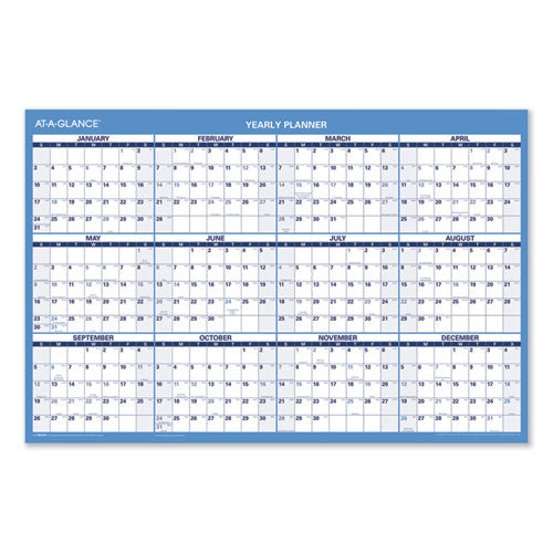 Horizontal Reversible/erasable Wall Planner, 36 X 24, White/blue Sheets, 12-month (jan To Dec): 2023