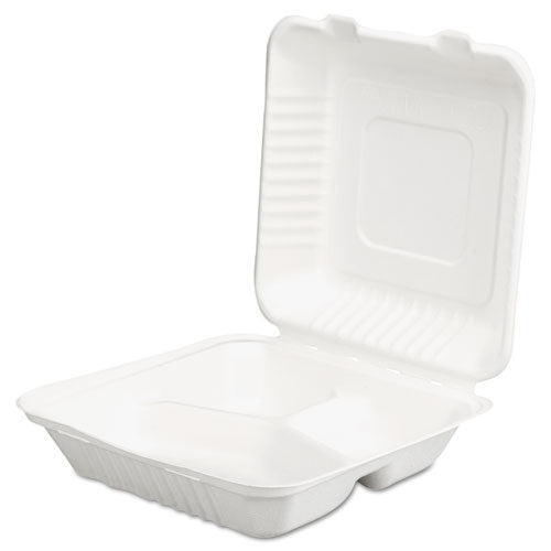 Champware Molded-fiber Clamshell Containers, 9 X 9 X 3, White, Sugarcane, 200/carton