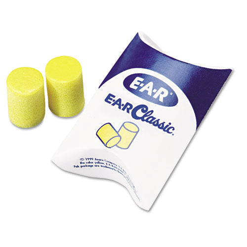 E-a-r Classic Earplugs, Pillow Paks, Cordless, Pvc Foam, Yellow, 30 Pairs/box