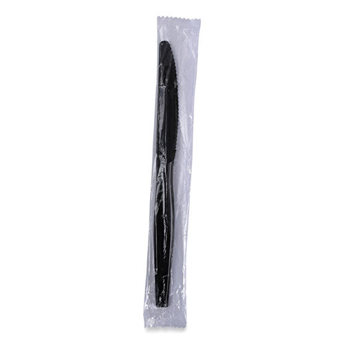 Heavyweight Wrapped Polystyrene Cutlery, Knife, Black, 1,000/carton