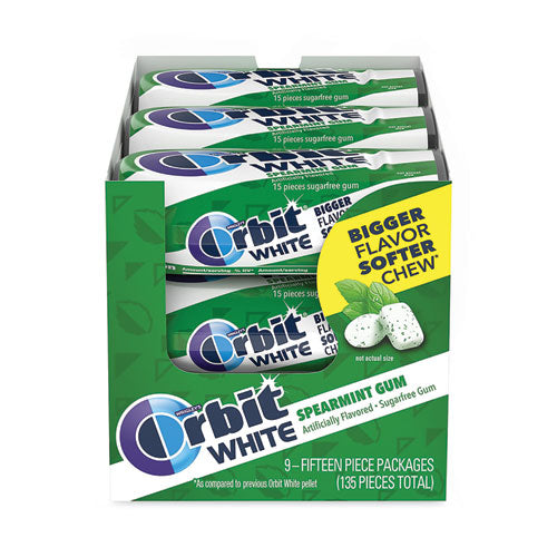 White Sugar-free Gum, Spearmint, 15 Pieces/pack, 9 Packs/box, Ships In 1-3 Business Days