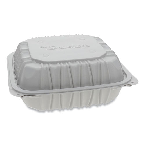 Earthchoice Vented Microwavable Mfpp Hinged Lid Container, 9 X 6 X 3.1, White, Plastic, 170/carton