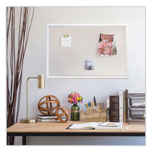 Linen Bulletin Board With Décor Frame, 30 X 20, Natural Surface, White Wood Frame