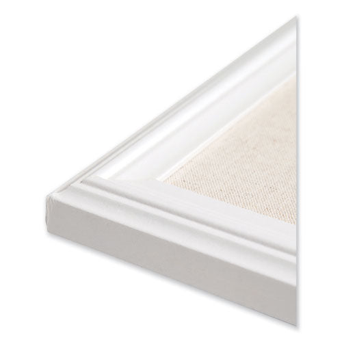 Linen Bulletin Board With Décor Frame, 30 X 20, Natural Surface, White Wood Frame