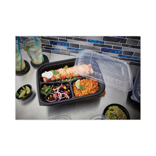 Earthchoice Entree2go Takeout Container, 3-compartment, 48 Oz, 11.75 X 8.75 X 2.13, Black, Plastic, 200/carton