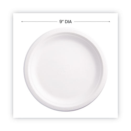 Renewable Sugarcane Plates, 9" Dia, Natural White, 50/packs