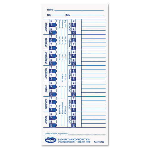 Time Clock Cards For All Standard Side-print Time Clocks, Two Sides, 3.5 X 9, 100/pack