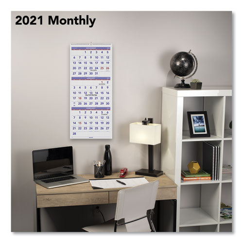 Deluxe Three-month Reference Wall Calendar, Vertical Orientation, 12 X 27, White Sheets, 14-month (dec To Jan): 2022 To 2024