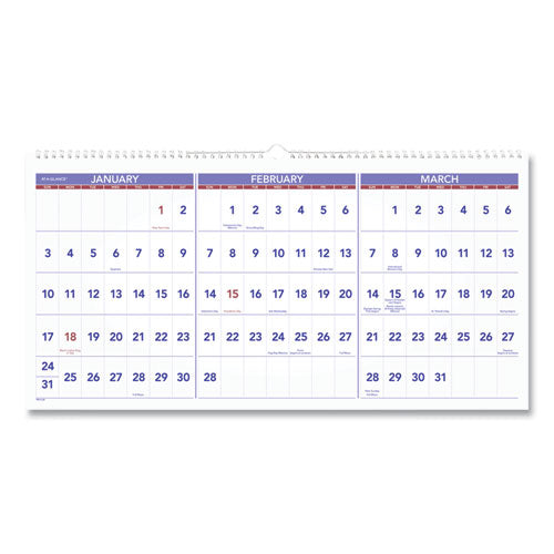 Deluxe Three-month Reference Wall Calendar, Vertical Orientation, 12 X 27, White Sheets, 14-month (dec To Jan): 2022 To 2024