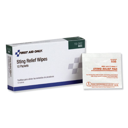 First Aid Sting Relief Pads, 10/box