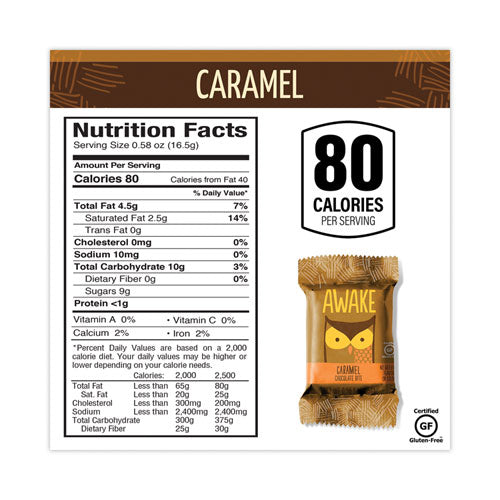 Caffeinated Caramel Chocolate Bites, 0.58 Oz Bars, 50 Bars/box, Ships In 1-3 Business Days