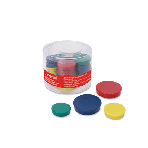 Assorted Magnets, Circles, Assorted Colors, 0.63", 1", 1.63" Diameters, 30/pack