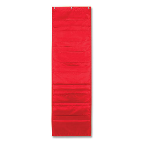 Storage Pocket Chart, 10 Pockets, Hanger Grommets, 14 X 47, Red