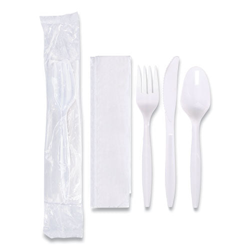 Economy Cutlery Kit, Fork/knife/spoon/napkin, White, 250/carton