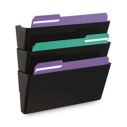 Wall File Pockets, 3 Sections, Letter Size,13" X 4.13" X 14.5", Black, 3/pack