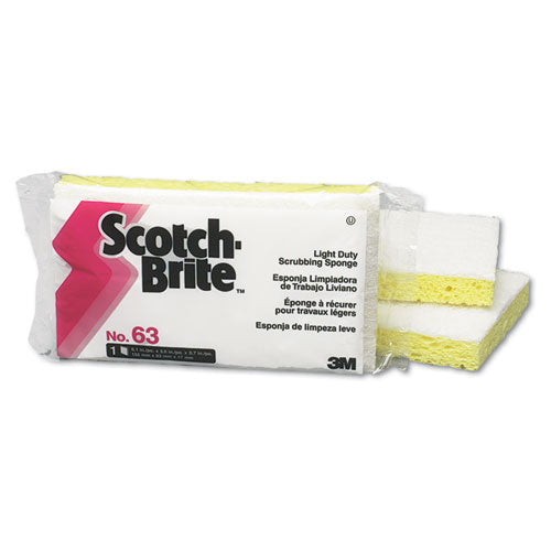 Light-duty Scrubbing Sponge, #63, 3.6 X 6.1, 0.7" Thick, Yellow/white, 20/carton