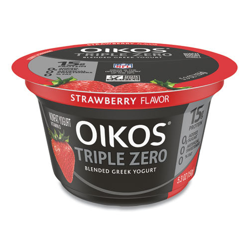 Triple Zero Blended Greek Nonfat Yogurt, 5.3 oz, Strawberry/Mixed Berry/Vanilla, 18/Carton, Ships in 1-3 Business Days Triple Zero Blended Greek Nonfat Yogurt, 5.3 oz, Strawberry/Mixed Berry/Vanilla, 18/Carton, Ships in 1-3 Business Days