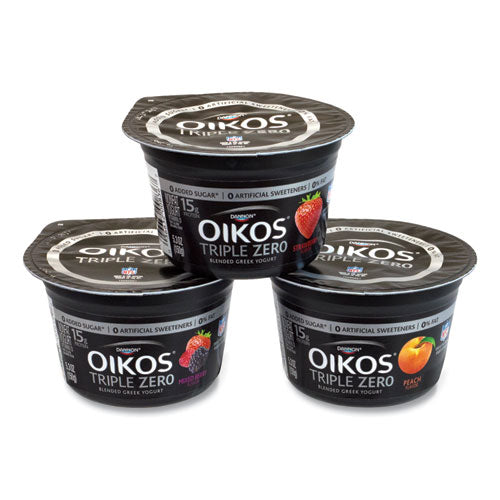 Triple Zero Blended Greek Nonfat Yogurt, 5.3 oz, Strawberry/Mixed Berry/Vanilla, 18/Carton, Ships in 1-3 Business Days Triple Zero Blended Greek Nonfat Yogurt, 5.3 oz, Strawberry/Mixed Berry/Vanilla, 18/Carton, Ships in 1-3 Business Days