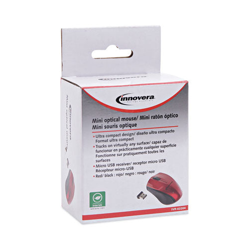 Mini Wireless Optical Mouse, 2.4 Ghz Frequency/30 Ft Wireless Range, Left/right Hand Use, Red/black
