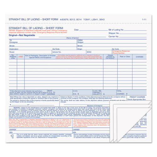 Hazardous Material Short Form, Three-part Carbonless, 7 X 8.5, 250 Forms Total