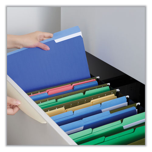 Interior File Folders, 1/3-cut Tabs: Assorted, Letter Size, 11-pt Stock, Blue, 100/box