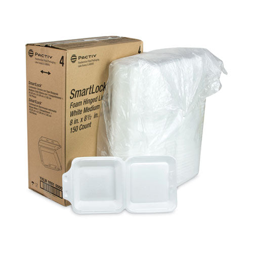 Smartlock Foam Hinged Lid Container, Medium, 8 X 8 X 3, White, 150/carton