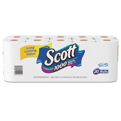 Toilet Paper, Septic Safe, 1-ply, White, 1,000 Sheets/roll, 12 Rolls/pack, 4 Pack/carton