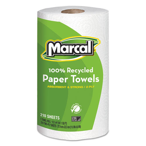 100% Premium Recycled Kitchen Roll Towels, Roll Out Box, 2-ply, 11 X 5.5, White, 140 Sheets, 12 Rolls/carton