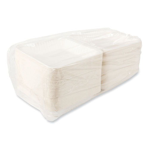Bagasse Pfas-free Food Containers, 1-compartment, 9 X 9 X 3.19, White, Bamboo/sugarcane, 200/carton