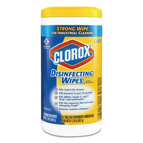 Disinfecting Wipes, 1-ply, 7 X 8, Lemon Fresh, White, 75/canister, 6/carton