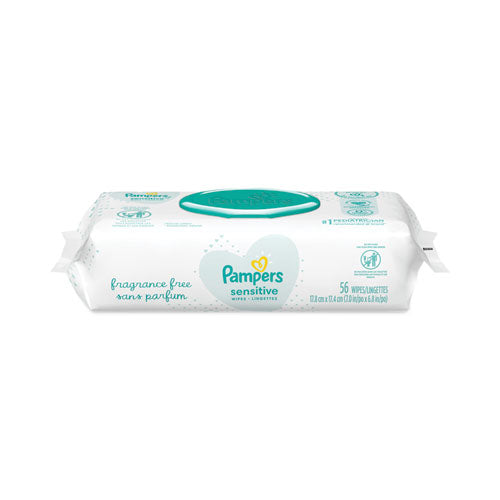 Sensitive Baby Wipes, 6.8 X 7, Unscented, White, 56/pack, 8/carton