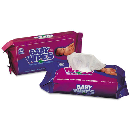 Baby Wipes Refill Pack, 8 X 7, Unscented, White, 80/pack, 12 Packs/carton