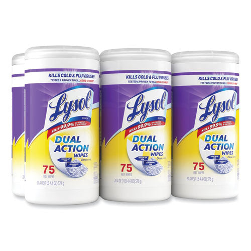 Dual Action Disinfecting Wipes, 1-ply, 7 X 7.5, Citrus, White/purple, 75/canister